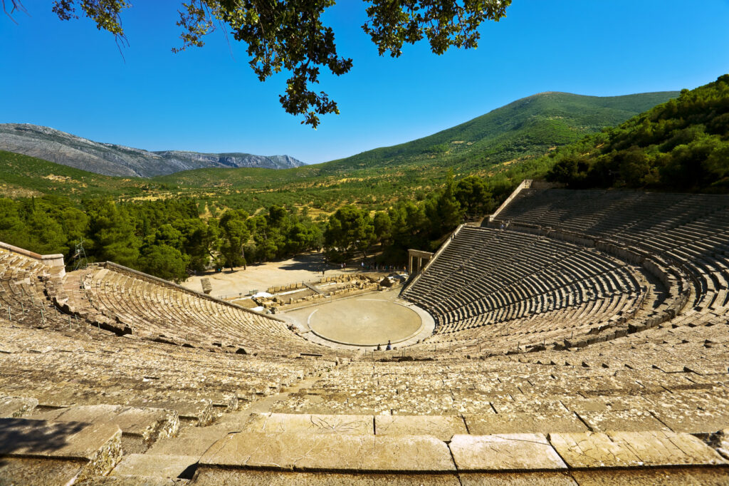 Greece. Ancient Theatre in Epidaurus (also Epidauros, Epidavros) built in 340 BC. This beautiful and best preserved theatre is on UNESCO World Heritage List since 1988